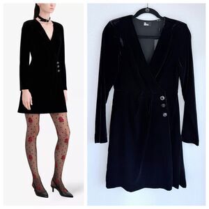 NEW The Kooples Long Sleeve Velvet Button Wrap Style Mini Dress in Black Sz S